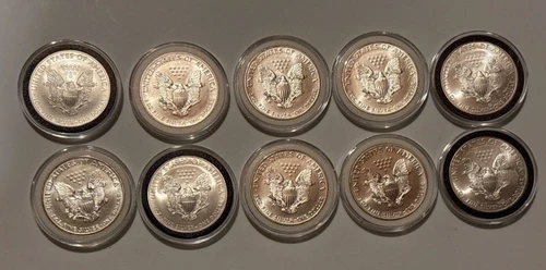 LOT of 10 American Silver Eagles - 1 oz .999 Fine Silver - Brilliant Uncirculate