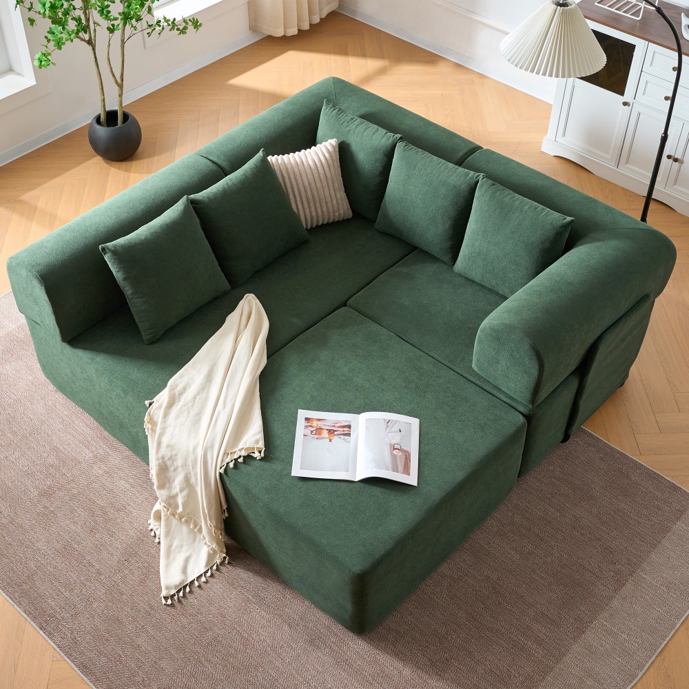 Green 106" Modular Sectional Sofa Sectional Couch Boneless Couch Compressed Sofa