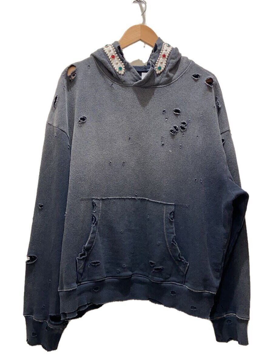 KAPITAL Hoodie Studs Thriller Distressed L Cotton Black
