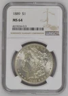 1889-P Morgan Silver Dollar MS 64 NGC Brilliant White Coin Good Luster