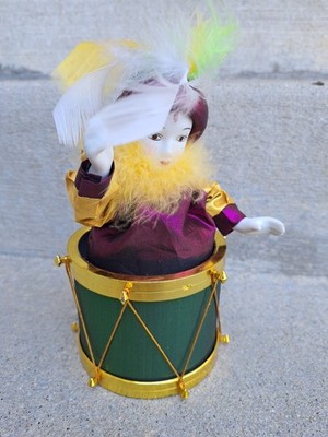 Vintage Musical Animated Jester Clown Doll Herlequin Porcelain Head Gands