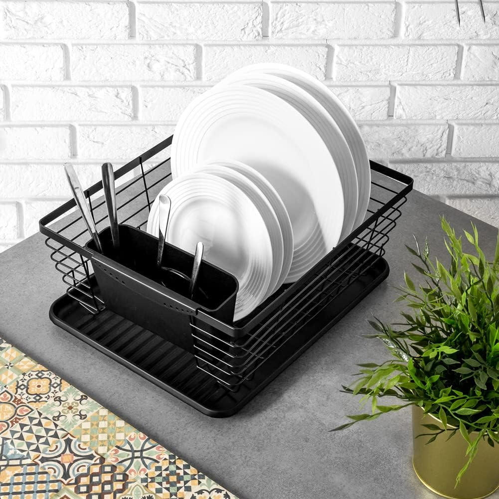 - Scolapiatti Con Portaposate Dish Drying Rack Drainer Nero Scolapiatti, Scolapi - 2