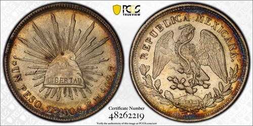 1904 Zs FM PCGS AU Detail KM 409.3 - Silver Un Peso Cap and Rays Coin #61118A