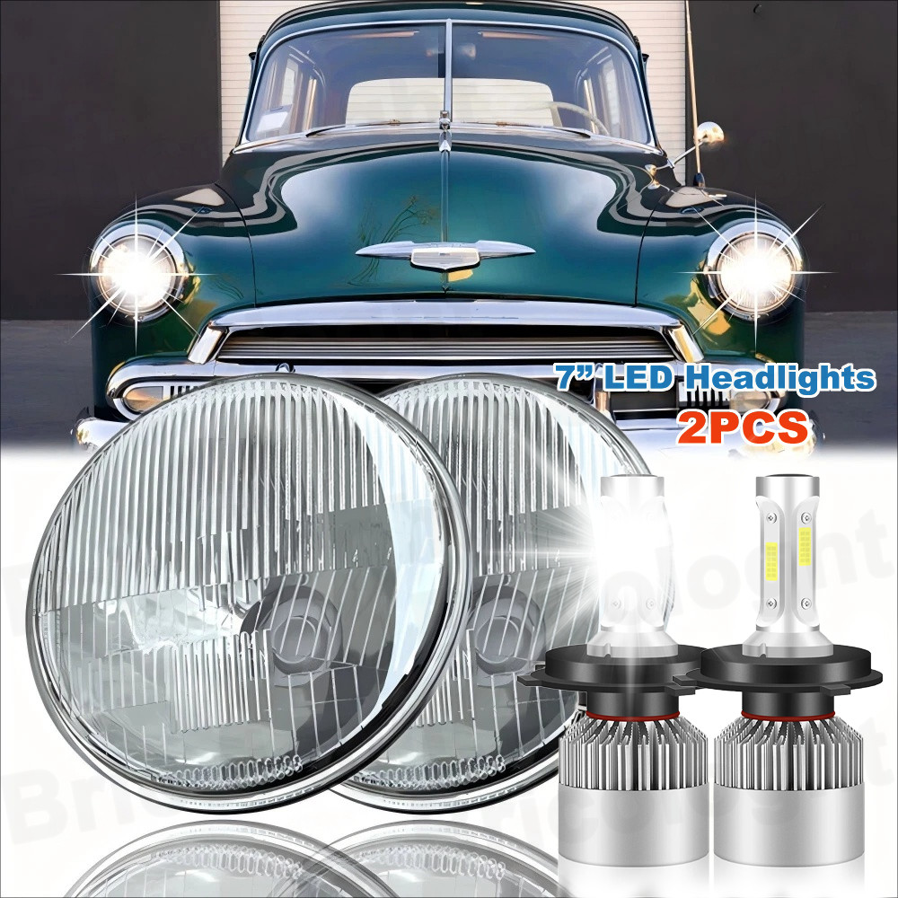 For Chevrolet Truck 1954-1957 3100 1956-1959 Pair 7 Inch LED Round Headlights H4
