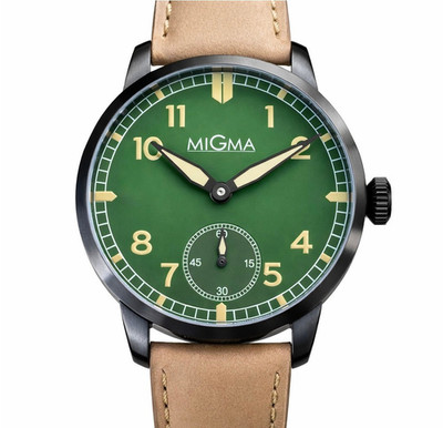 MIGMA PILOT GRÜN AGED LUME PVD SCHWARZ Ø 43mm FLIEGERUHR ST36 BAUG UNITAS 6498