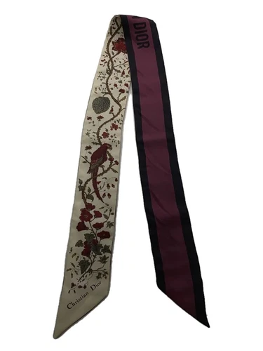 Christian Dior foulard en soie femme motif floral bordeaux légèrement rayé