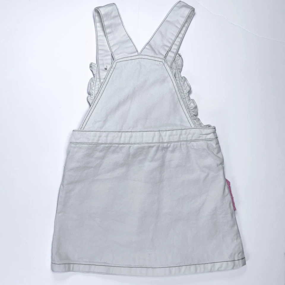 Vestido de mezclilla blanco para niñas con bolsillos cuadrados de ganchillo de abuela rosa talla 4 Foto 2 de 4