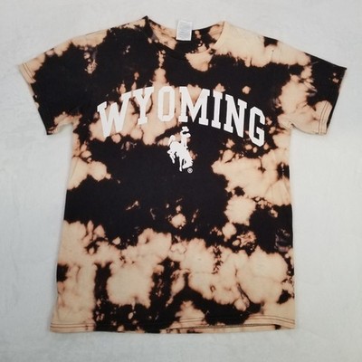 Men's Black and Tan Tie Dye Wyoming Bucking Horse Graphic T-Shirt Size Small