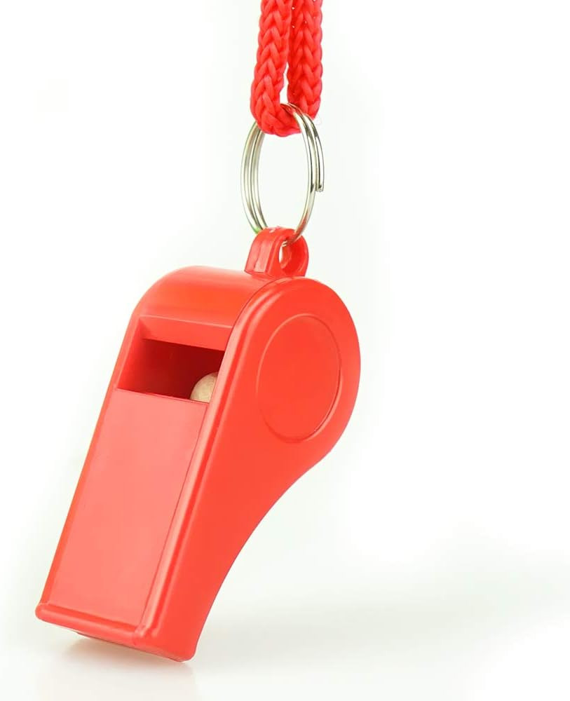 Red Emergency Whistles with Lanyard, Loud Crisp Sound, 2 Packs Plastic Whistles 