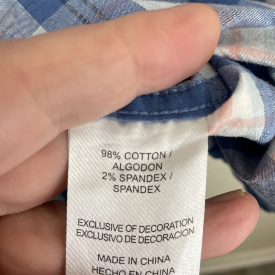 Camisa LEE elástica para hombre XL azul a cuadros manga corta botón clásico preppy Foto 4 de 4