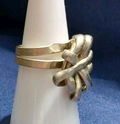 Vintage Southwestern Artisan Crafted Silvertone Bird's Nest Style Ring Size 6.5