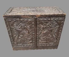 Antique Oriental Double Door Cabinet Rotating Doors with Carved Dragons