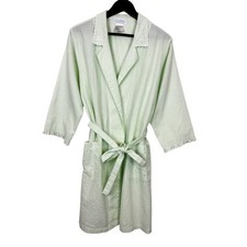 Colette by Miss Elaine Light Green Striped Seersucker Robe Large Cottagecore