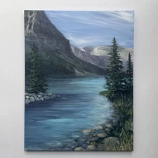 Lake Louise Banff Landscape Painting / 14x18 Inches / Original Acrylic on Canvas