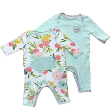 Baby Girl Infant Floral Striped Rompers Footless Pants Bodysuit 2 Pk Size 0-3M