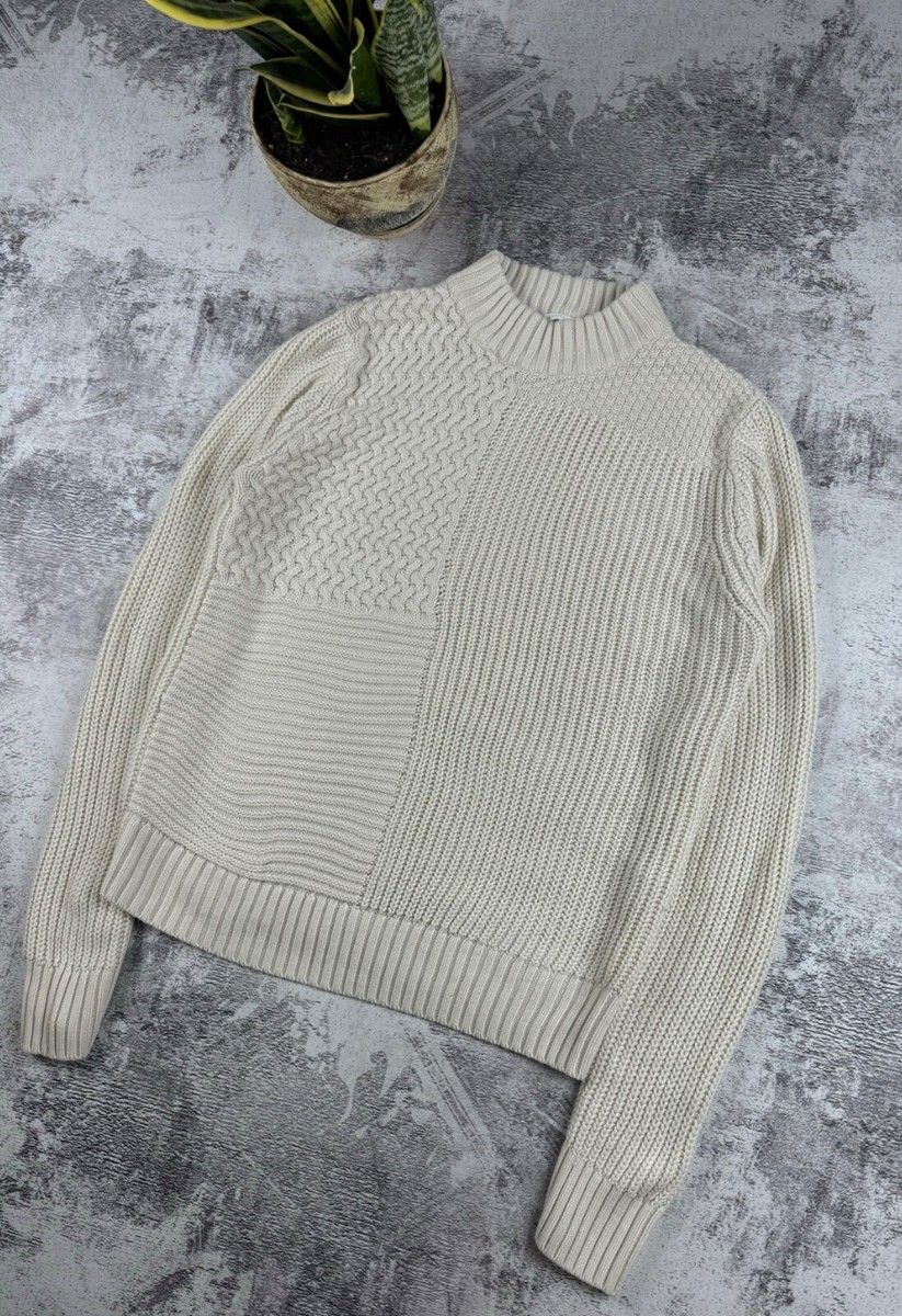 トップス HELMUT LANG cable knit 2005 SS archive Helmut Lang Vintage Archive Beige Cableknit Slit-Elbow Crop