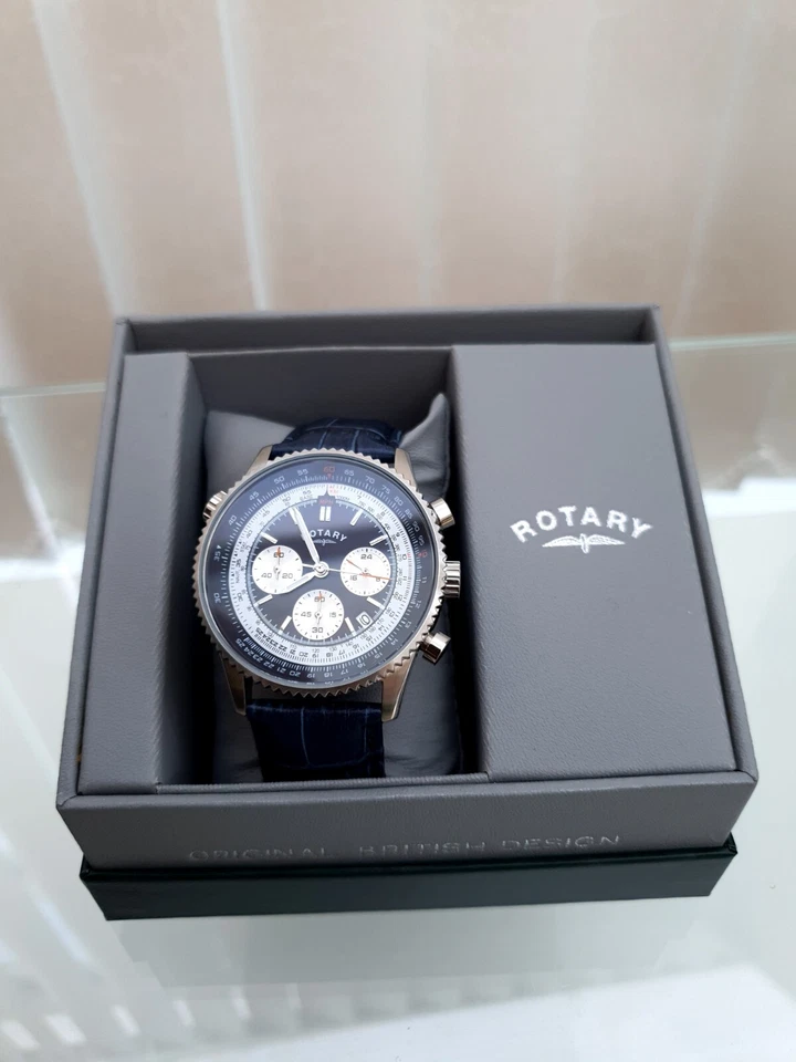 New ROTARY Mens Watch Blue Leather Dial, WR 50m , Boxed RRP £250 Gift for Him - image 2 of 4