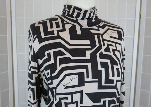 H&M X Richard Allen Top Size L Brown Cream Geometric Print Lightweight Jersey - Picture 3 of 13