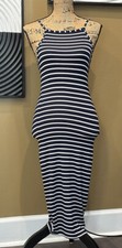 NWOT Windsor Navy Blue & White Striped Spaghetti Strap Long Fitted Maxi Dress