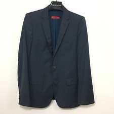 Hugo Boss Mens Wool Dark Gray Black Blue Blazer Single Breast 2 Button 40L 500