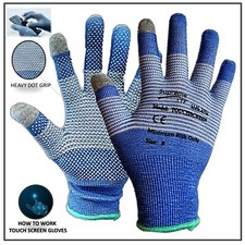 Image of TOUCH SCREEN SAFETY WORK GLOVES STRONG GRIP KNITTED DOT MULTIPURPOSE BREATHABLE