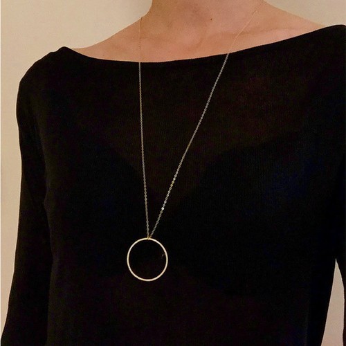 Round Circle Pendant Necklace Long 