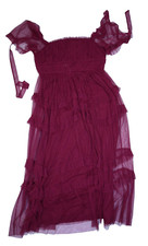 Anaya ASOS Plus Statement Tiered Maxi Dress Red Plum Sheer Short Sleeve Maxi 14