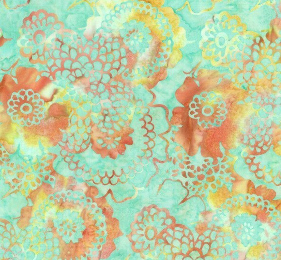 Hoffman Batik Bali Chop Scalloped Floral M2710-41 Aqua 100