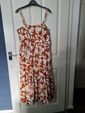 NEXT Size 14 Tan Brown & Beige Floral Cotton Poplin Cami Midi Tiered Dress BNWT