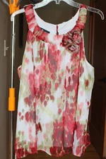 AB Studio Women's Sleeveless Top Red Multicolor Print Scoop Neck Party Shirt XL