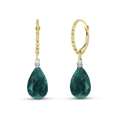 14K. GOLD OHRRINGE MIT LEVER BACK UND DIAMANTEN & SMARAGDEN (Gelbgold)