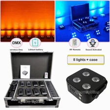 8pcs 4x12W Rgbwauv Dj Wedding Battery Powered LED Uplight Wireless Stage Light Q