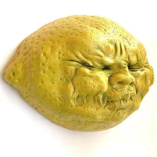 Yellow Lemon Face Wall Sculpture, Handmade Indoor Outdoor Home Decor, Fruit Art