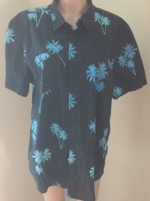 Mens Route 66 Original Clothing Size XL S/S Button up Shirt Black/Blue PalmTrees