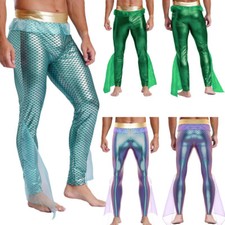 DE Herren König Der Meere Kostüm Metallische Fischschuppen Legging Hose Fasching