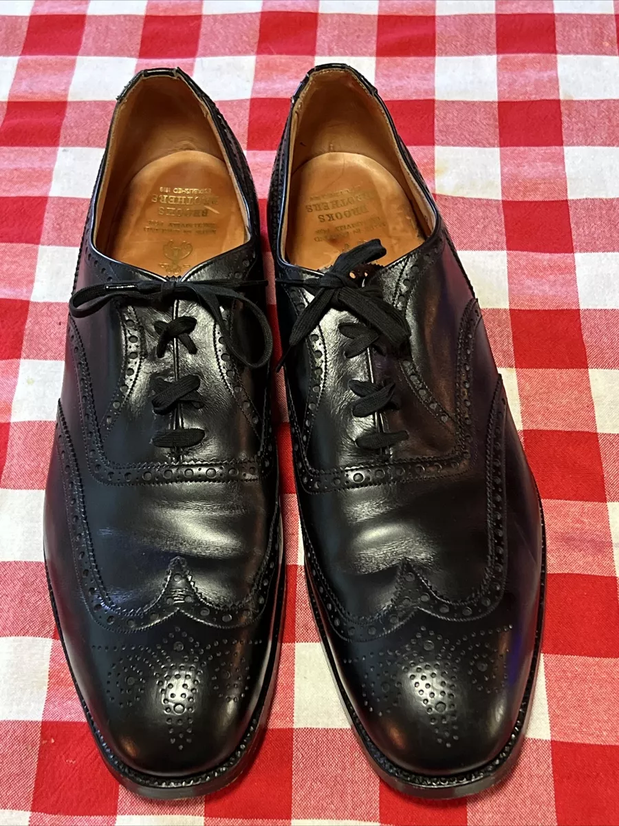 45 B Men s Brooks Brothers Black Brogue Derby 12 English Peal Co