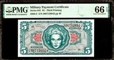 MPC Series 641 $5.00 Five Dollar Military Payment Certificate PMG Gem 66 EPQ