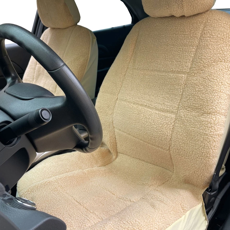 Capas de assento de carro frontais de pele de carneiro bege tender para Dodge Attitude - Imagem 3 de 4