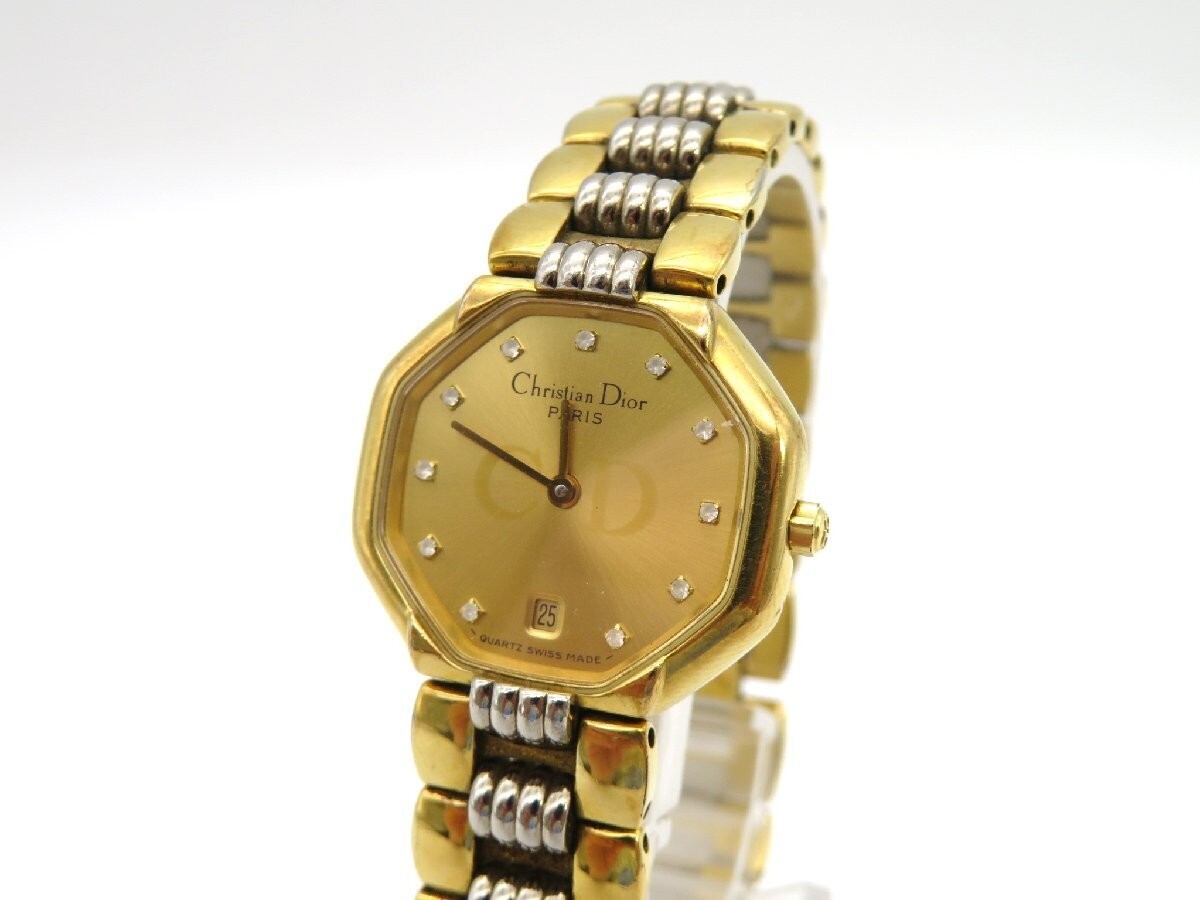 Exc+5] Christian Dior 48.133 Octagon 24mm Gold Silver Quartz