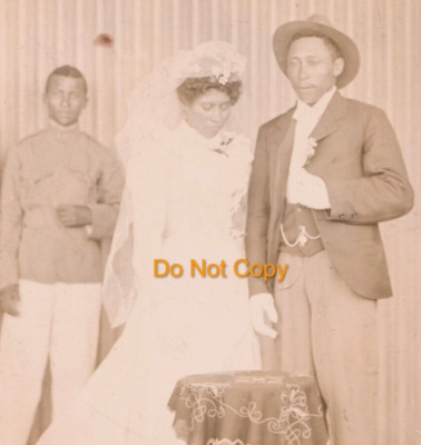 Kabinettkarte Foto schwarzes Paar Hochzeit vermutlich afroamerikanischer Modesoldat?