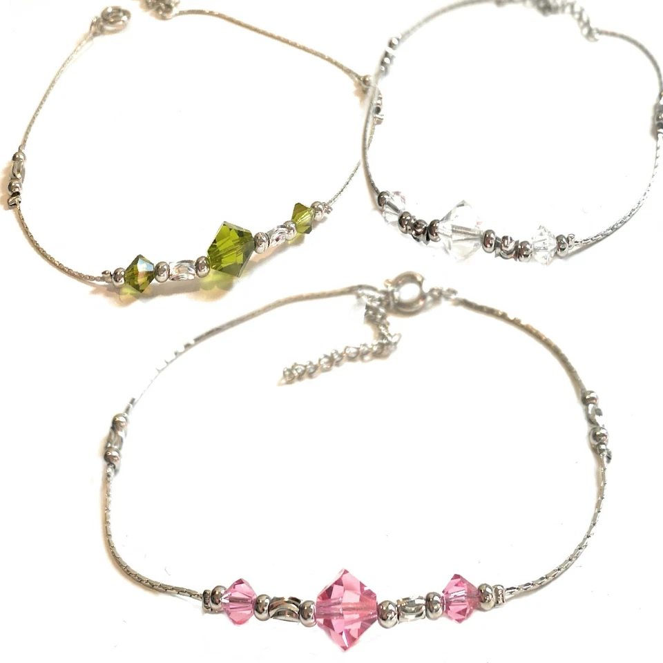 Cavigliera da donna braccialetto caviglia argento con cristalli da mare - Immagine 3 di 4