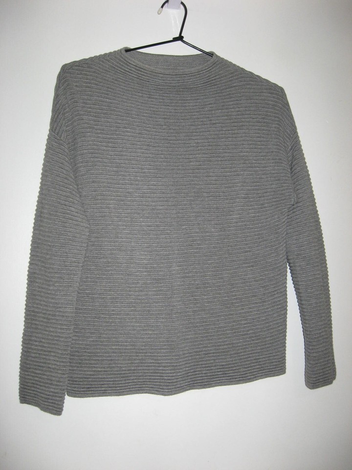 HM GREY RIBBED LONG SLEEVE FUNNEL NECK JUMPER SIZE XS