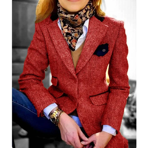NEU Damen Jacke Fischgrät Blazer Einreiher Pattentasche Anzüge maßgeschneidert - Bild 14 von 30