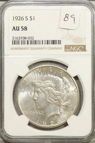 1926 S Peace Silver Dollar NGC AU 58 About Uncirculated #8-032