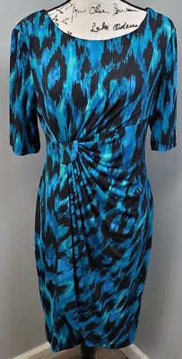 Connected Sheath Dress Women's 12P Multi Leopard Print Ruched Waist Wrap Front