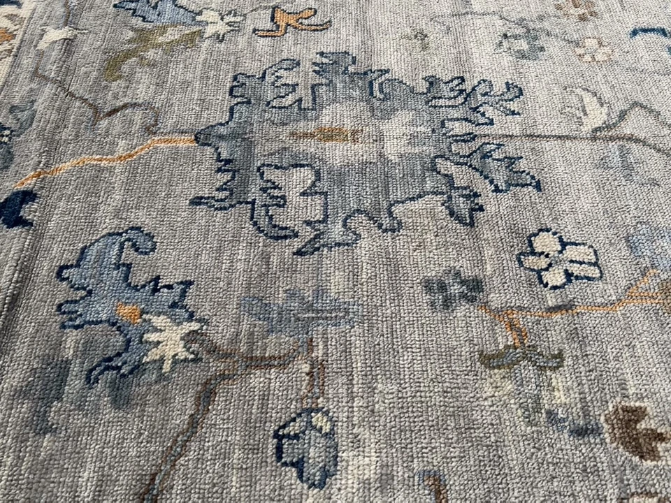 12x15 ft New Gray Blue Orange Turkish Oushak Heriz hand knotted NZ wool area rug - Image 3 of 4