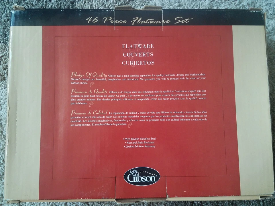 NUEVO Juego de cubiertos Gibson chapados en oro de 24k quilates 46 piezas "GOLDEN SOLITAIRE" RARO Foto 2 de 4