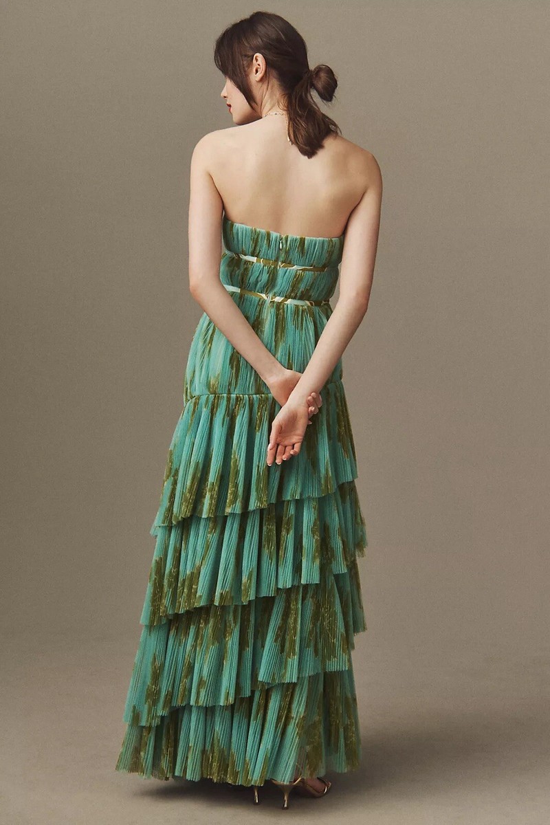 NWT Hutch Lanza Strapless Tiered Ruffle Maxi Dress Anthropologie Tulle Gown
