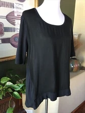 Barbara Lesser Black Mixed Media S/S Hi-Lo Tunic Top Blouse L MINT