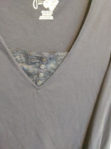 JMS 4X Top Dark Blue Long Sleeve T-shirt 26W/28W Lace Trim - Picture 3 of 4